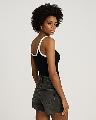 High Waisted Washed Black Raw Hem Dad Jean Shorts
