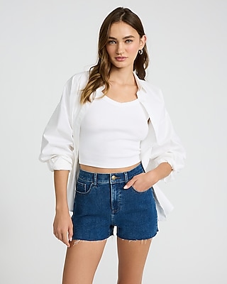 High Waisted Dark Wash Raw Hem Vintage Jean Shorts