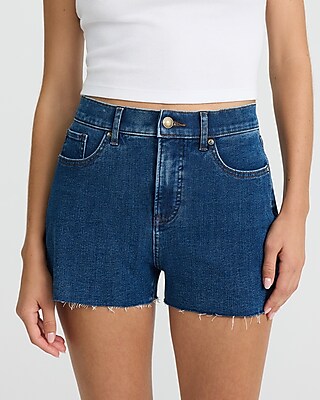 High Waisted Dark Wash Raw Hem Vintage Jean Shorts