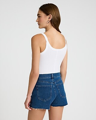 High Waisted Dark Wash Raw Hem Vintage Jean Shorts