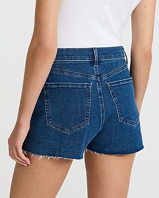 High Waisted Dark Wash Raw Hem Vintage Jean Shorts