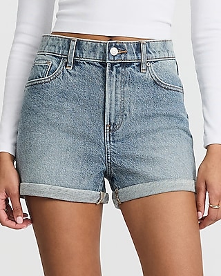 High Waisted Light Wash Rolled Vintage Jean Shorts