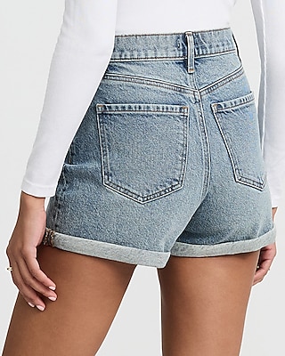 High Waisted Light Wash Rolled Vintage Jean Shorts