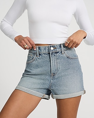 High Waisted Light Wash Rolled Vintage Jean Shorts