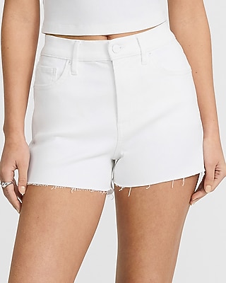 High Waisted White Raw Hem Vintage Jean Shorts