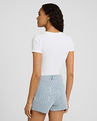 High Waisted Striped Vintage Jean Shorts - image 3