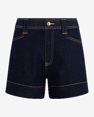 High Waisted Dark Wash Pull On Jean Shorts