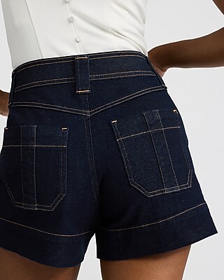 High Waisted Dark Wash Pull On Jean Shorts