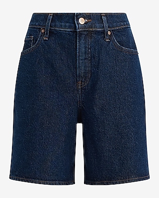 Mid Rise Dark Wash Loose Jean Shorts