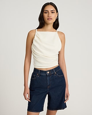 Mid Rise Dark Wash Loose Jean Shorts