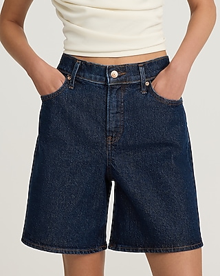 Mid Rise Dark Wash Loose Jean Shorts