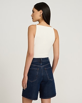 Mid Rise Dark Wash Loose Jean Shorts