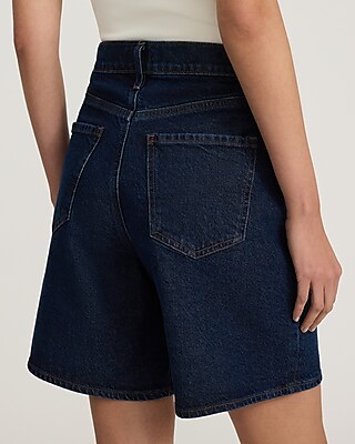 Mid Rise Dark Wash Loose Jean Shorts