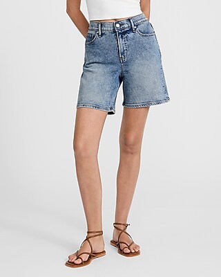 Mid Rise Light Wash Loose Jean Shorts