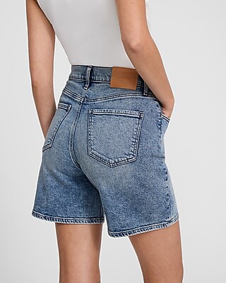 Mid Rise Light Wash Loose Jean Shorts