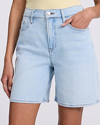 Mid Rise Light Wash Loose Jean Shorts