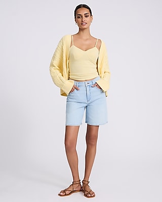 Mid Rise Light Wash Loose Jean Shorts