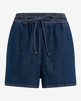 High Waisted Dark Wash Pull On Jean Shorts