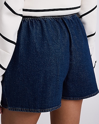 High Waisted Dark Wash Pull On Jean Shorts