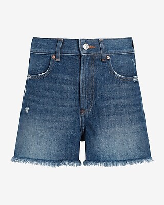 Super High Waisted Dark Wash Mom Jean Shorts