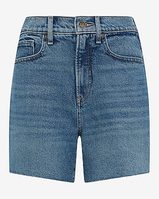 High Waisted Medium Wash A-Line 5" Inseam Mom Jean Shorts