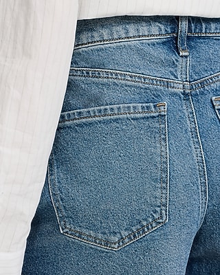 High Waisted Medium Wash A-Line Mom Jean Shorts - image 3