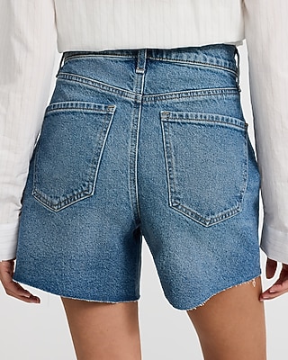 High Waisted Medium Wash A-Line Mom Jean Shorts - image 4