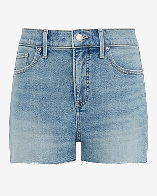 High Waisted Light Wash Raw Hem 2.5" Inseam Vintage Jean Shorts - thumbnail 4