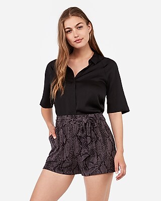 snakeskin tie waist shorts