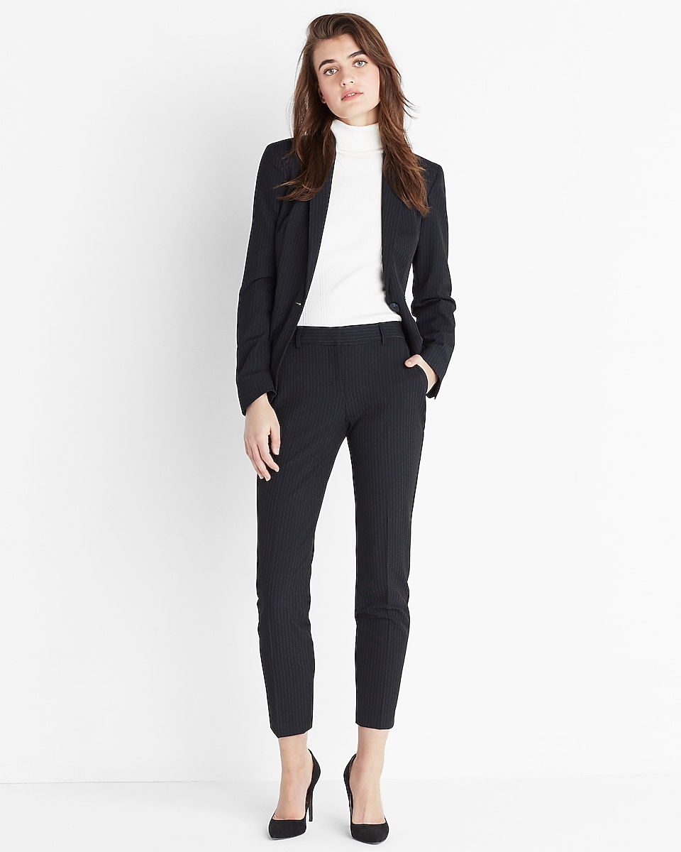 Petite Mid Rise Pinstripe Columnist Ankle Pant | Express