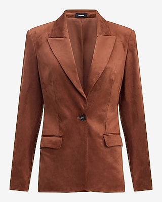 Faux Suede Long Slim Blazer