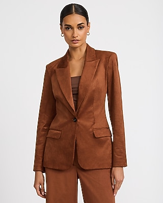 Faux Suede Long Slim Blazer
