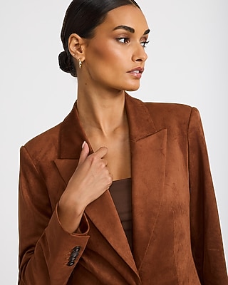 Faux Suede Long Slim Blazer