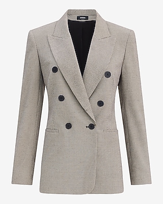 Mini Houndstooth Double Breasted Long Slim Blazer