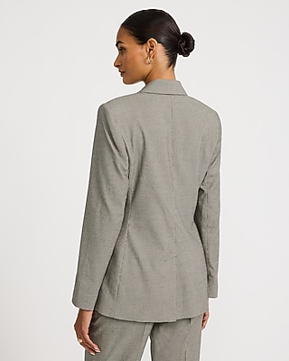 Mini Houndstooth Double Breasted Long Slim Blazer