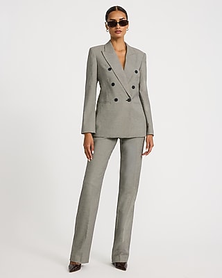 Mini Houndstooth Double Breasted Long Slim Blazer