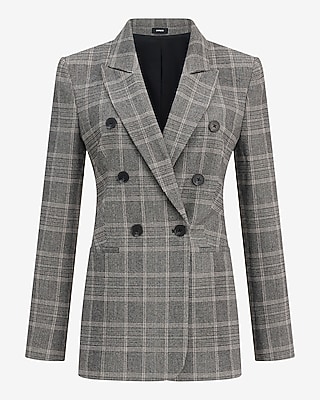 Plaid Double Breasted Fitted Blazer