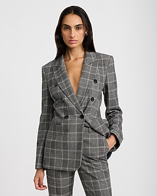 Plaid Double Breasted Fitted Blazer