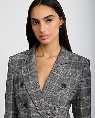 Plaid Double Breasted Fitted Blazer