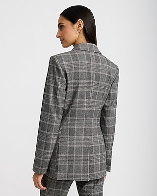 Plaid Double Breasted Fitted Blazer