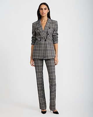 Plaid Double Breasted Fitted Blazer