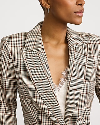 Plaid Long Slim Blazer