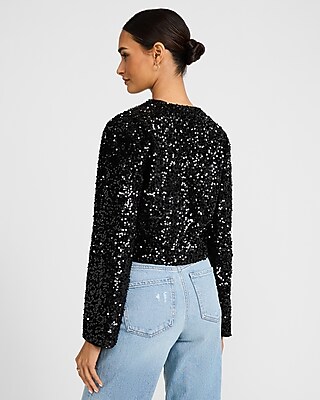 Sequin Crew Neck Bow Front Jacket - image 3