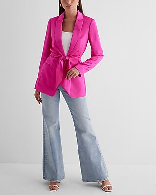 Satin Tie Waist Blazer