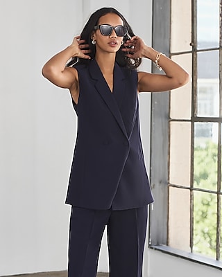 Sleeveless Double Breasted Twill Blazer | Express
