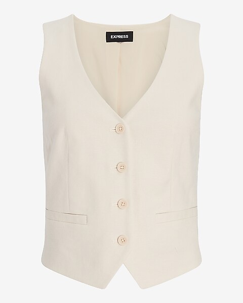 Linen-blend Button Front Vest | Express