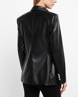 Faux Leather Double Breasted Novelty Button Blazer | Express
