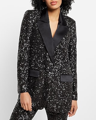 Sequin Peak Lapel Boyfriend Blazer