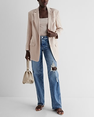 Linen-blend Oversized Boyfriend Blazer | Express