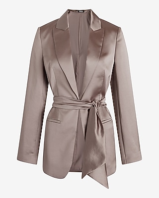 Satin Tie Waist Blazer